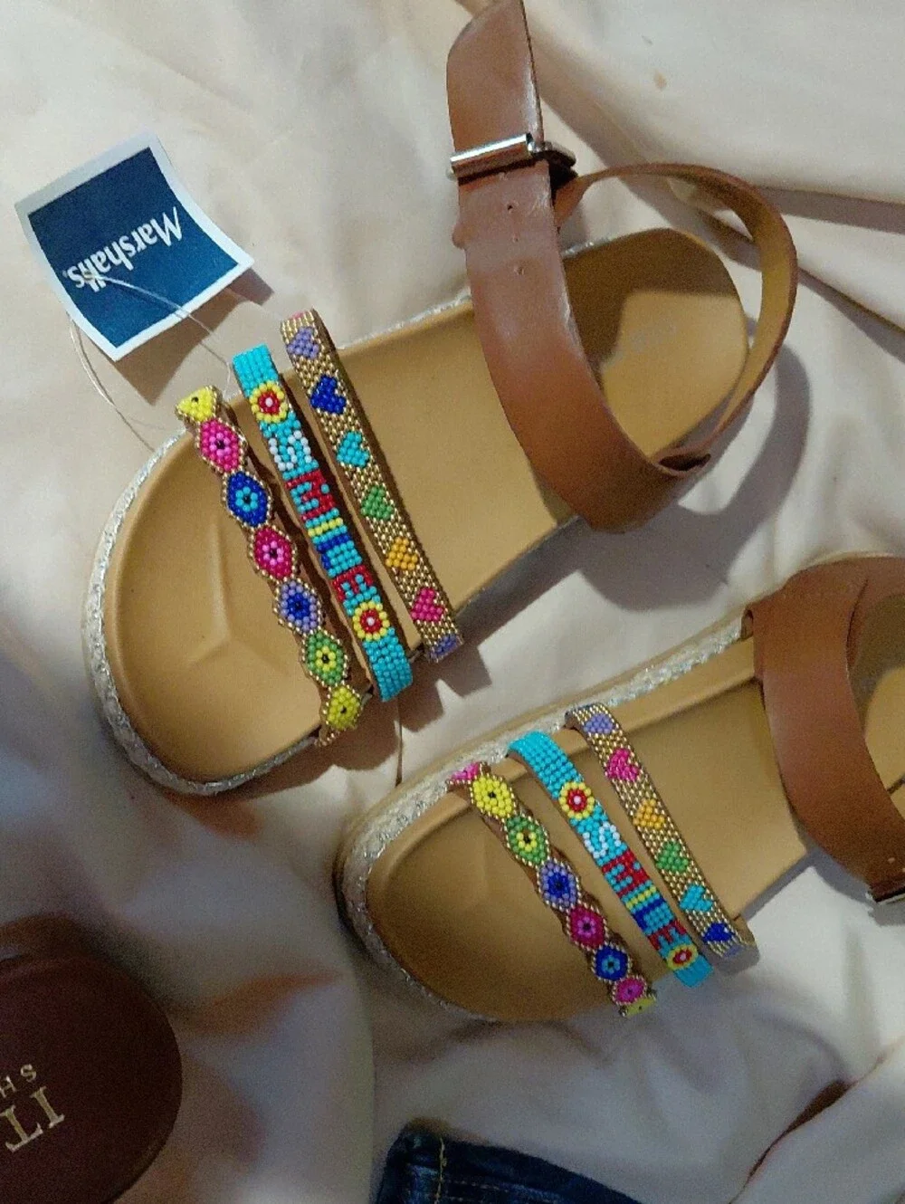 Steve Madden Brown Sandals with Multicolor Beaded Straps
